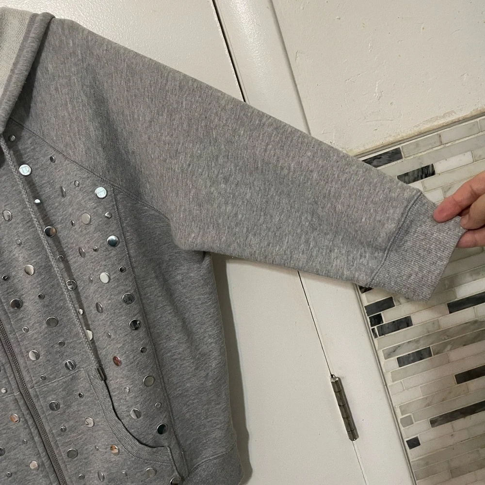 Michael Kors 1/2 Sleeve Gray full Zip fleece hoodie w silver mirror accents SM